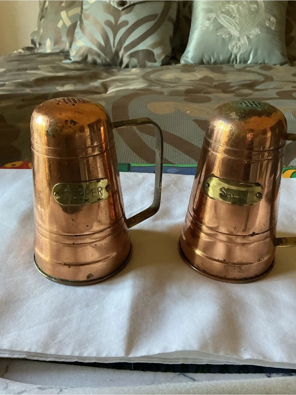 Copper Salt and Pepper Shakers - Vintage Metal Set